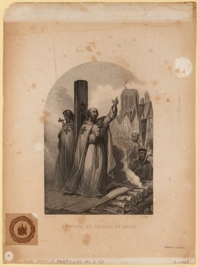 Torment of Jacques de Molay, gravert av Jean-Charles Pardinel av Louis (after) Marckl
