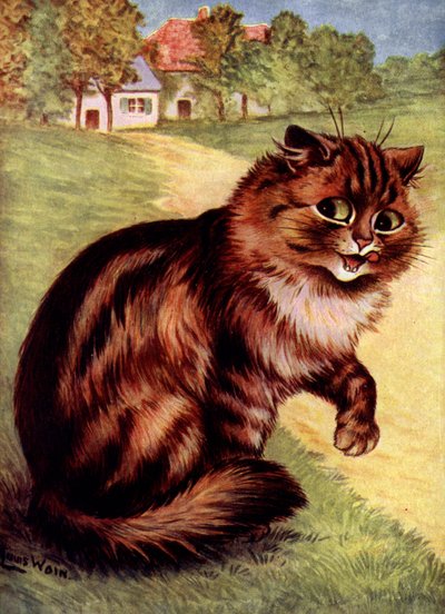 Katt (farge litho) av Louis (after) Wain