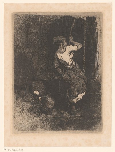 Kvinne får vann fra en brønn, ved siden av henne et sittende barn av Louis Adolphe Hervier (attributed to)