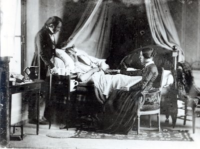 The Visit of the Doctor to the Pasient, ca. 1840-50 (bw-bilde) av Louis Adolphe Humbert de Mollard