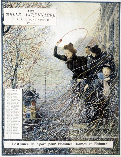 Februar: karnevalet til "" Mardi Gras"" - butikkkalender "" La Belle Jardinière"" av Louis Anet Sabatier