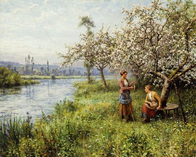 Landkvinner etter fiske på en sommerdag (olje på lerret) av Louis Aston and Daniel Ridgway Knight