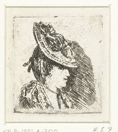 Hovedstudie av en ung kvinne med hatt av Louis Bernard Coclers
