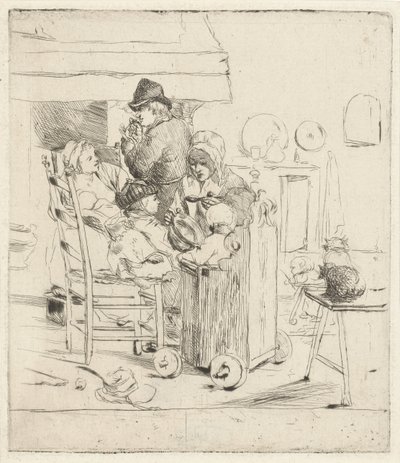 Kjøkkenscene med barn av Louis Bernard Coclers