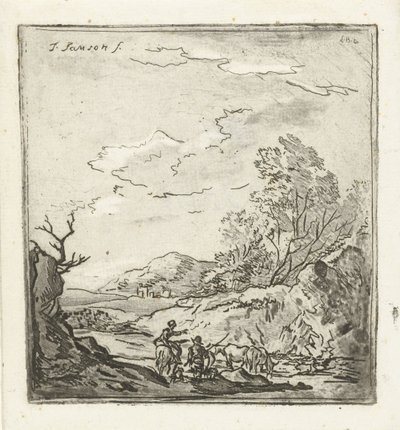 Landskap med rytter og gjeter av Louis Bernard Coclers