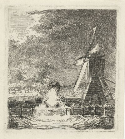 Mølle i et polderlandskap av Louis Bernard Coclers