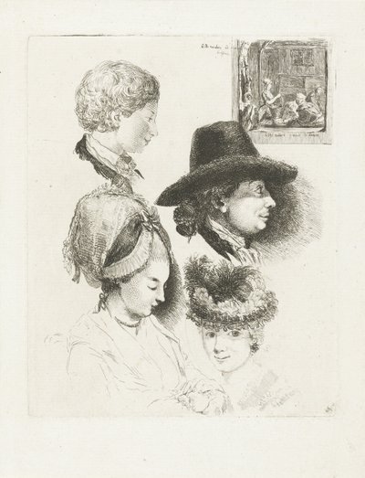Studieark med portretter av Louis Bernard Coclers og hans familie av Louis Bernard Coclers