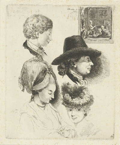 Studieark med portretter av Louis Bernard Coclers og hans familie av Louis Bernard Coclers