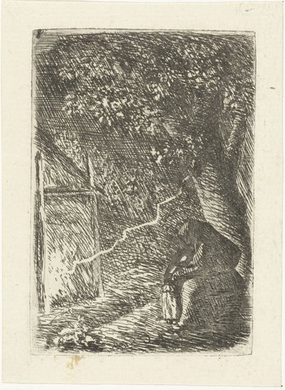 Kvinne og barn ly fra lyn under et tre av Louis Bernard Coclers