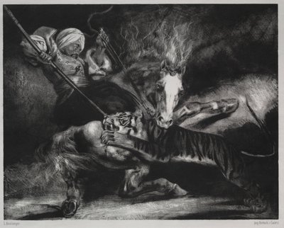 Et angrep fra en tiger. av Louis Candide Boulanger
