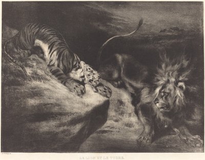Løven og tigeren av Louis Candide Boulanger after Eugène Delacroix
