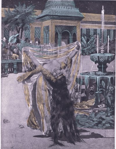 Soldanen til babylons datter danser, illustrasjon fra Decameron av Boccaccio utgitt av Navarre Society 1930-tallet (litho) av Louis Chalon