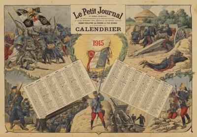 Kalender for 1915, med scener på slagmarken fra første verdenskrig (litho i farger) av Louis Charles (after) Bombled