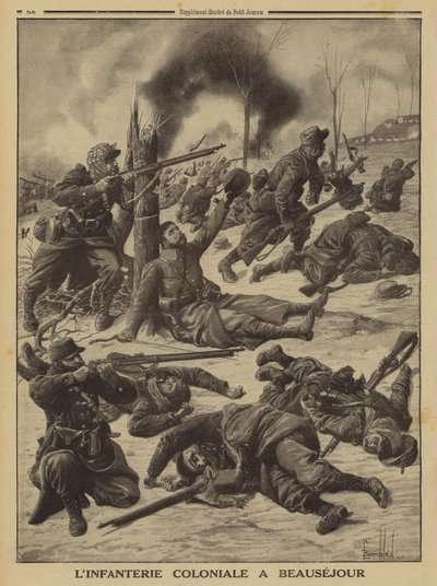 Fransk kolonial infanteri som kjemper ved Beausejour, første verdenskrig av Louis Charles (after) Bombled