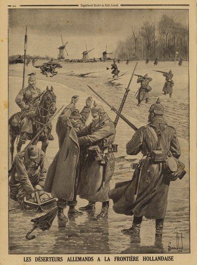 Desertører fra den tyske hæren blir pågrepet ved den nederlandske grensen, første verdenskrig av Louis Charles (after) Bombled