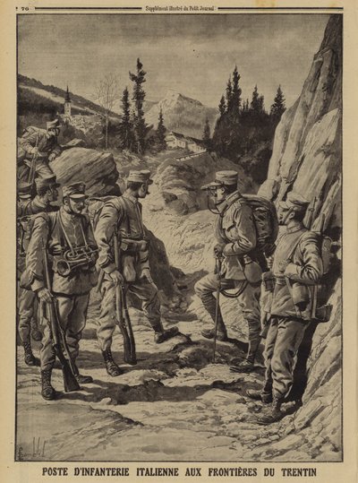 Italiensk infanteripost på grensen til Trentino, første verdenskrig av Louis Charles (after) Bombled