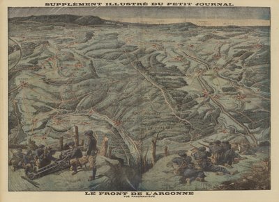 Panoramautsikt over Argonne-skogen til vestfronten, første verdenskrig av Louis Charles (after) Bombled