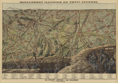 Panoramautsikt over sektoren av vestfronten mellom Arras og La Bassee, Frankrike, første verdenskrig av Louis Charles (after) Bombled