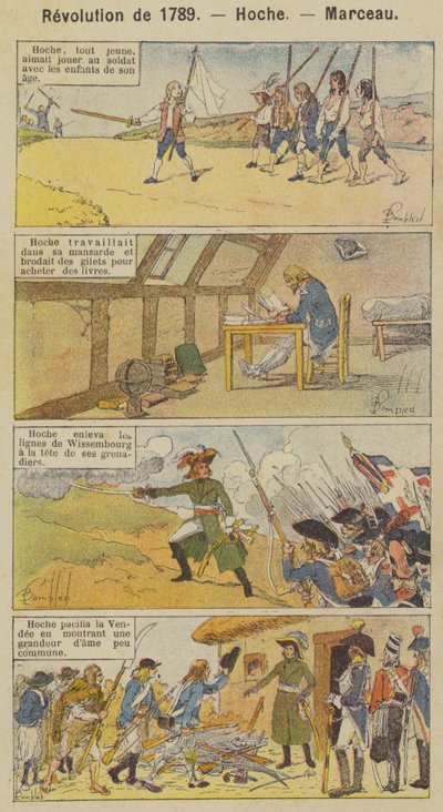 Revolusjonen av 1789, Hoche, Marceau (Color Litho) av Louis Charles (after) Bombled