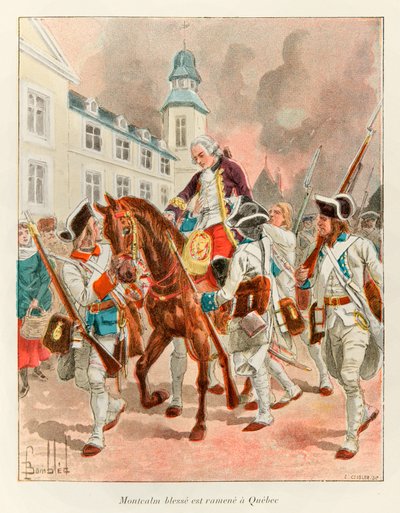 bombet Louis (1862 - 1927); General Louis Joseph (Louis-Joseph) fra Montcalm (1712-1759) skadet ble returnert til Quebec etter slaget ved Abrahamsslettene 13. september av Louis Charles Bombled