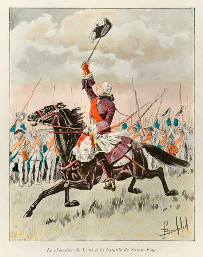 bombet Louis (1862 - 1927); Chevalier de Levis (Francois Gaston de Levis 1719 - 1787) i slaget ved Sainte Foy i 1760 mot engelskmennene; Eugene Guenins historie om det nye Frankrike - 1900 - Coll, del. av Louis Charles Bombled