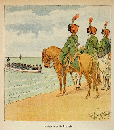 Illustrasjon av Bombled Louis (1862-1927) fra boken "The Memorial of Saint Helene" av grev Emmanuel de Las Cases (1766-1842): Bonaparte forlot Egypt 23. august 1799, privat samling av Louis Charles Bombled