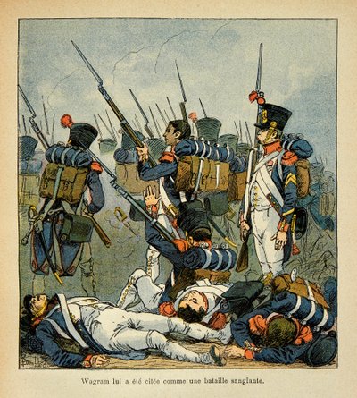 Illustrasjon av Bombled Louis (1862-1927) fra boken "The Memorial of Saint Helene" av grev Emmanuel de Las Cases (1766-1842): Grognards at the Battle of Wagram, Private Collection av Louis Charles Bombled