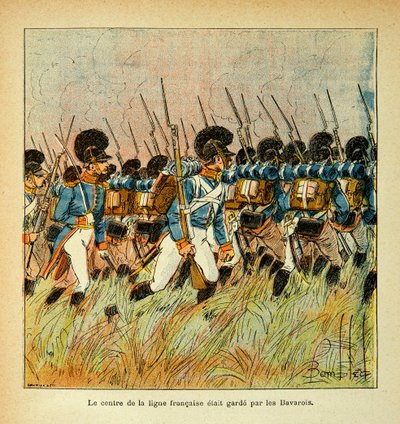 Illustrasjon av Bombled Louis (1862-1927) fra boken "The Memorial of Saint Helene" av grev Emmanuel de Las Cases (1766-1842): Bavarian Armee integrert med Armee of Napoleon, privat samling av Louis Charles Bombled