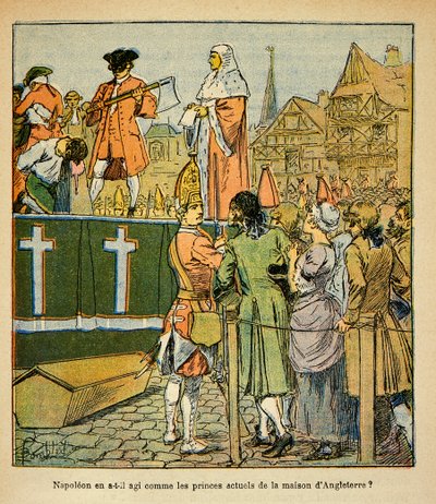Illustrasjon av Bombled Louis (1862-1927) fra boken "The Memorial of Saint Helene" av grev Emmanuel de Las Cases (1766-1842): Offentlig henrettelse i England på 1700-tallet, privat samling av Louis Charles Bombled
