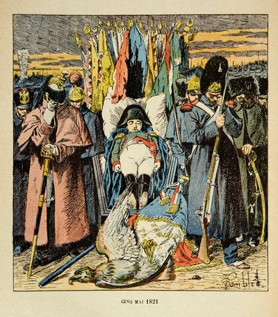 Illustrasjon av Bombled Louis (1862-1927) fra boken "The Memorial of Saint Helene" av grev Emmanuel de Las Cases (1766-1842): Allegory, The Armee hyller keiseren etter hans død, Privat samling av Louis Charles Bombled