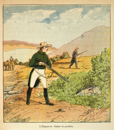 Illustrasjon av Bombled Louis (1862-1927) fra boken "The Memorial of Saint Helene" av grev Emmanuel de Las Cases (1766-1842): Napoleon på jakt med Las Cases i Ste Helene i august 1816, privat samling av Louis Charles Bombled