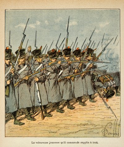 Illustrasjon av Bombled Louis (1862-1927) fra boken "The Memorial of Saint Helene" av grev Emmanuel de Las Cases (1766-1842): Franskmennene under slaget ved Lutzen i 1813, privat samling av Louis Charles Bombled