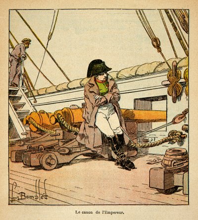 Illustrasjon av Bombled Louis (1862-1927) fra boken "The Memorial of Saint Helene" av grev Emmanuel de Las Cases (1766-1842); Keiser Napoleon ombord på Northumberland i 1815, privat samling av Louis Charles Bombled