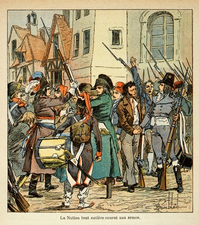 Illustrasjon av Bombled Louis (1862-1927) fra boken "The Memorial of Saint Helene" av grev Emmanuel de Las Cases (1766-1842): Hele nasjonen løp til våpen mot engelskmennene, Private Collection av Louis Charles Bombled