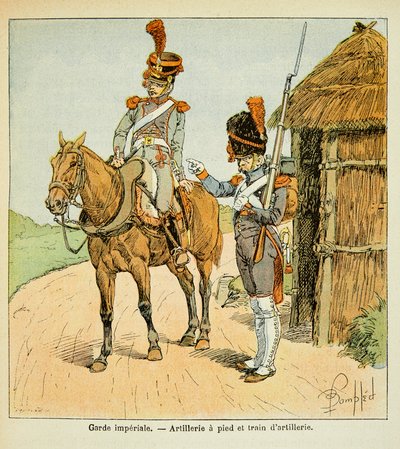 Illustrasjon av bombet Louis (1862-1927) fra boken "The Memorial of Saint Helene" av grev Emmanuel de Las Cases (1766-1842): Den keiserlige garde: Artilleri til fots og artilleritog, privat samling av Louis Charles Bombled