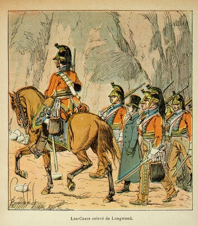 Illustrasjon av bombet Louis (1862-1927) fra boken "The Memorial of Saint Helene" av grev Emmanuel de Las Cases (1766-1842): Las Cases arrete etter ordre fra Hudson Lowe (1769-1844) Privat samling av Louis Charles Bombled