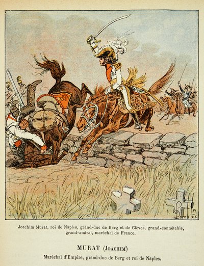 Illustrasjon av bombet Louis (1862-1927) fra boken "The Memorial of Saint Helene" av grev Emmanuel de Las Cases (1766-1842): Joachim Murat (1767-1815) Charge, Private Collection av Louis Charles Bombled
