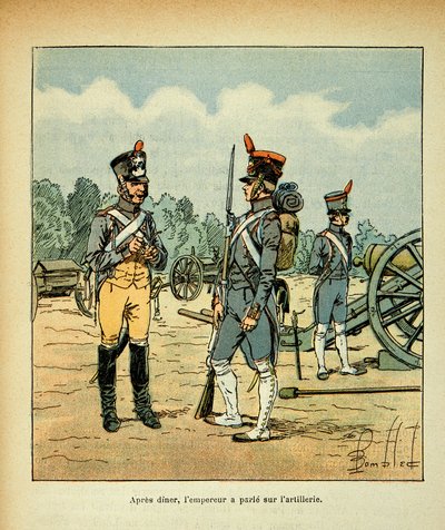 Illustrasjon av bombet Louis (1862-1927) fra boken "The Memorial of Saint Helene" av grev Emmanuel de Las Cases (1766-1842): Artillery of the Imperial Guard, Private Collection av Louis Charles Bombled