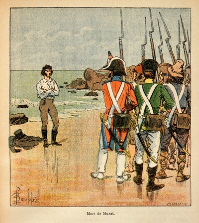 Illustrasjon av bombet Louis (1862-1927) fra boken "The memorial se Sainte Helene" av grev Emmanuel de Las Cases (1766-1842): Death of Joachim Murat (1767-1815), privat samling av Louis Charles Bombled