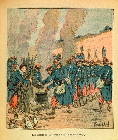 The Army of the East av Eugene Sergeant, dit Grenest, illustrert av Louis Bombled (1862-1927) (fransk-tyske krig; kampanje 1870 -1871): Soldatene fra det 18. korps ved Saint Martin d