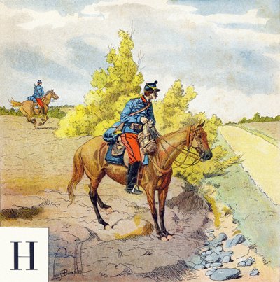 Bokstav H: Husarer, "Jeg vil være en soldat" - Militært alfabet av Louis Charles Bombled