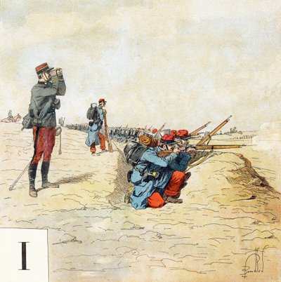 Bokstav I: Infanteri, "Je serai soldat" (Jeg vil være en soldat) - Militært alfabet av Louis Charles Bombled