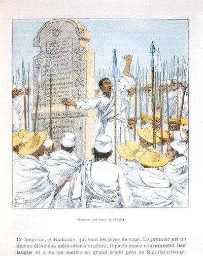Trollmenn som forkynte opprør mot Frankrike etter den franske okkupasjonen av Madagaskar i 1895, illustrasjon fra 