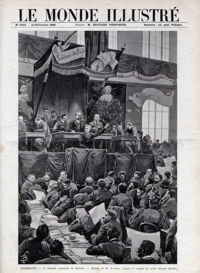 Tale av August Bebel (1840-1913) under den sosialistiske kongressen i Breslau i TYSKLAND i 1895 - Gravering i "The Illustrous World" fra 1895 - Tegning av Bombled. av Louis Charles Bombled
