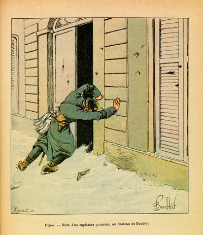 The Eastern Armee of Eugene Sergeant, dit Grenest, illustrert av Louis Bombled (1862-1927) (fransk-tyske krig; kampanje 1870-1871): En prøyssisk kapteins død ved Chateau de Pouilly, privat samling av Louis Charles Bombled