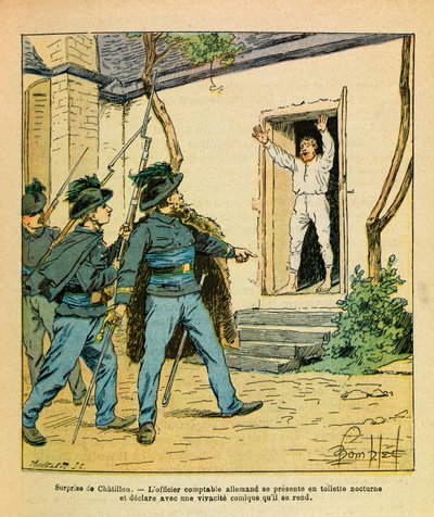 The Eastern Armee of Eugene Sergeant, dit Grenest, illustrert av Louis Bombled (1862-1927) (fransk-tyske krig; kampanje 1870 -1871): november 1870, I Chatillon sur Seine, fanget kaptein Michard den tyske regnskapsføreren på hotellet de la Cote d av Louis Charles Bombled