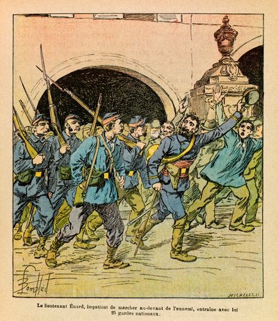 The Eastern Armee of Eugene Sergeant, dit Grenest, illustrert av Louis Bombled (1862-1927) (fransk-tyske krig; kampanje 1870-1871): Under kampene ved Epinal i oktober 1870 gikk løytnant Enard ivrig foran fienden. førte med seg Nati av Louis Charles Bombled