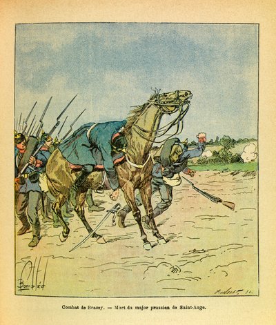 The Eastern Armee of Eugene Sergeant, kjent som Grenest, illustrert av Louis Bombled (1862-1927) (fransk-tyske krig; kampanje 1870-1871): November 1870, under slagene ved Brazey, blir major prøyssisk Saint Ange skutt ned, Privat samling av Louis Charles Bombled
