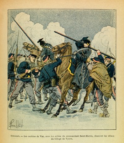 The Eastern Armee of Eugene Sergeant, kjent som Grenest, illustrert av Louis Bombled (1862-1927) (fransk-tyske krig; kampanje 1870 -1871): januar 1871, Hericourt, motivene til Var, under ordre fra kommandanten Saint Martin, jakt Uhlans f av Louis Charles Bombled