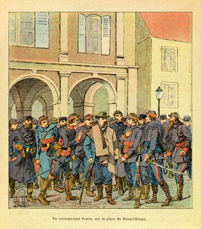 The Eastern Armee of Eugene Sergeant, kjent som Grenest, illustrert av Louis Bombled (1862-1927) (fransk-tyske krig; kampanje 1870 -1871): kommandør Perrin på Place de Raon-l